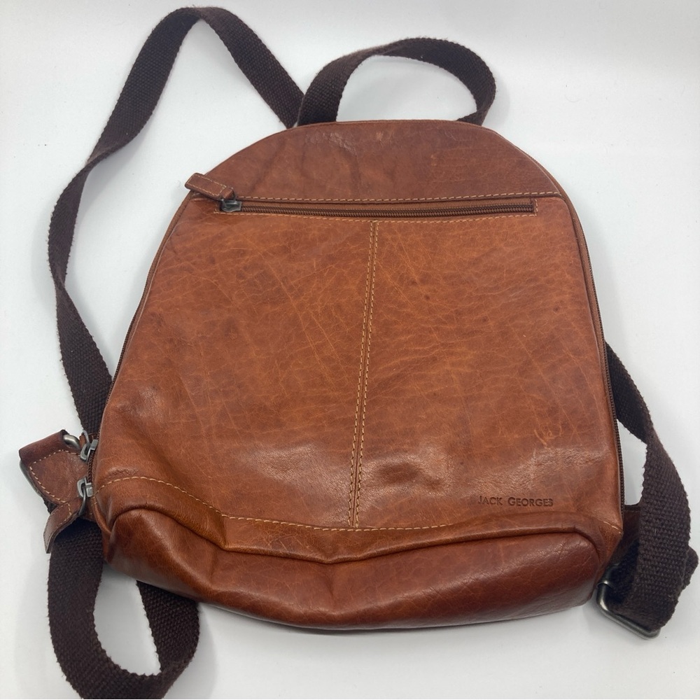 Jack Georges sleek slim leather voyager backpack multiple compartments